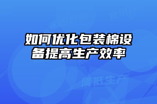 如何優(yōu)化包裝棉設備提高生產效率